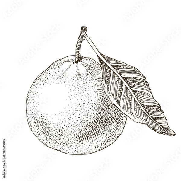 Fototapeta Ripe tangerine with green leaf vector illustration