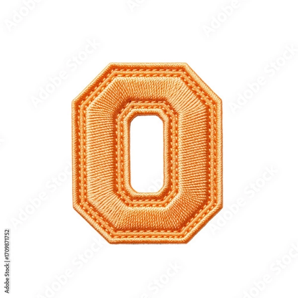 Fototapeta A vibrant orange embroidered number 0, perfect for adding a classic, collegiate feel to apparel, posters, or digital designs.