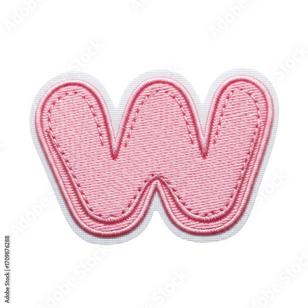 Fototapeta Soft pink textile letter w applique with detailed stitching, ideal for diy projects, kids crafts, or decorative embellishments.