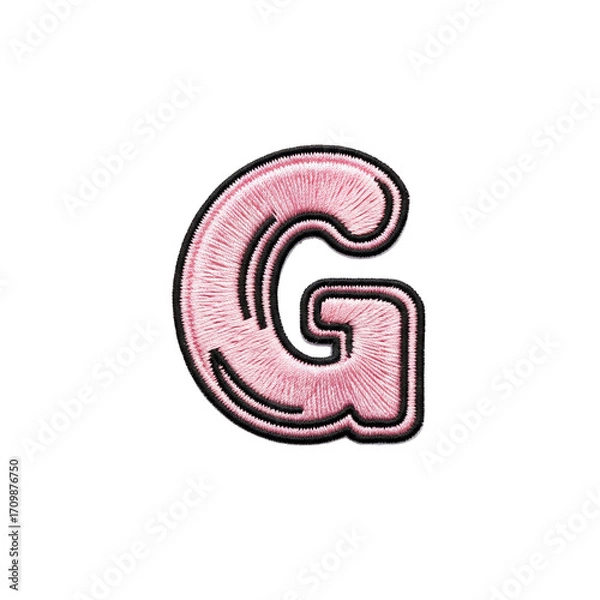 Fototapeta A decorative pink embroidered capital letter g with a black outline, perfect for custom apparel and crafting projects.