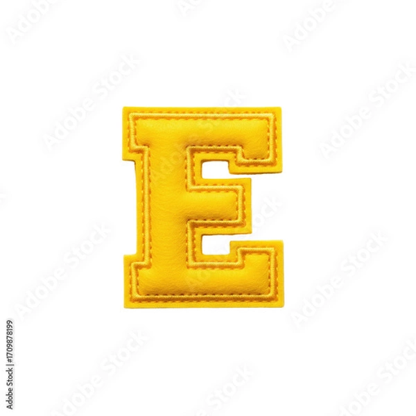 Fototapeta Golden yellow capital letter e with a classic college varsity style and a detailed stitched border. Perfect for school, team, or initial themed projects.