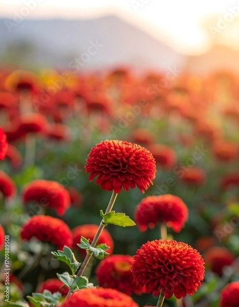 Fototapeta Vibrant red flowers in a field