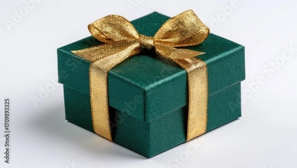 Obraz Emerald green gift box with gold ribbon bow (2)