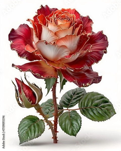 Fototapeta Vivid Red Bloom White Surface high resolution picture