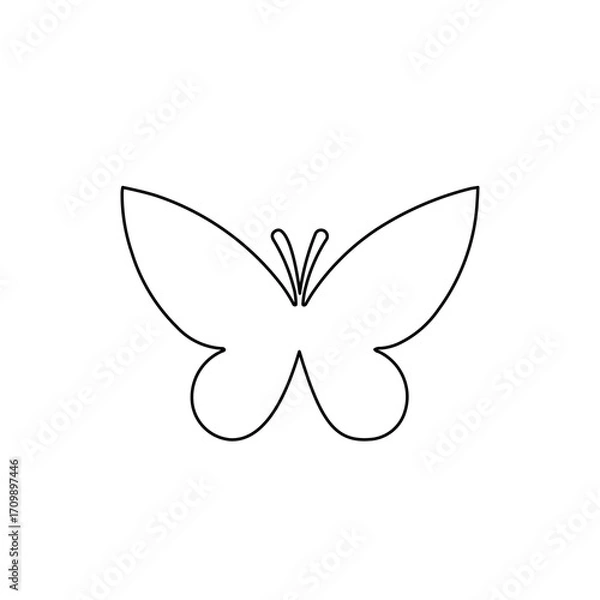Fototapeta A large black outline butterfly symbol on the center. Illustration on transparent background