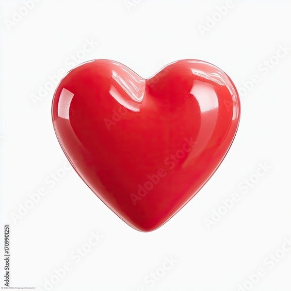 Obraz A glossy, vibrant red heart shape against a white background.  A smooth, three-dimensional heart, seemingly made of a polished material