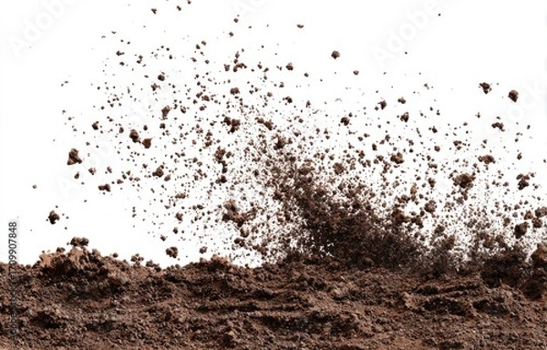 Obraz Brown dirt exploding outward on a white background