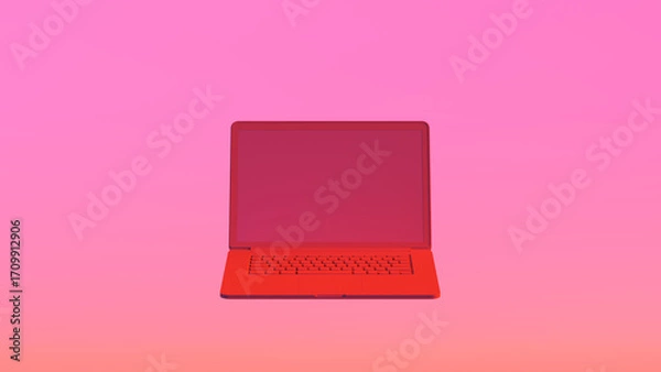 Obraz Red Laptop Pink Gradient Background 3d illustration
