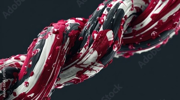 Fototapeta Abstract twisted ribbon forms, painted in black, white, and red