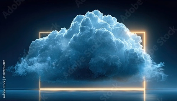 Fototapeta Glowing golden frame around a large cloud