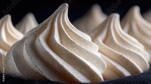 Fototapeta Close-up of delicate, light-cream meringue peaks