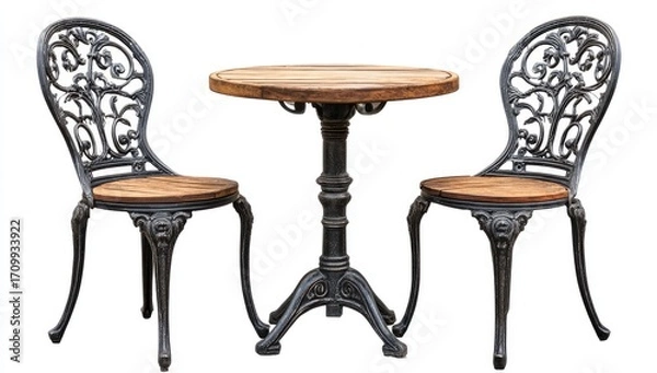 Fototapeta Cast iron bistro set with wooden top
