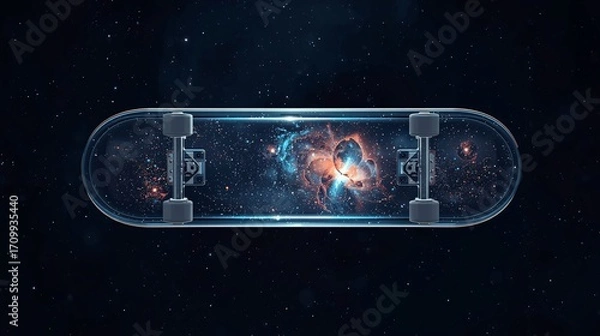 Obraz Transparent Glass Skateboard with Tiny Galaxies Inside
