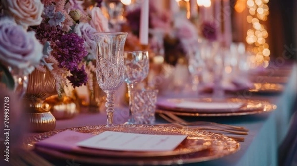 Fototapeta Elegant Wedding Table Setting Details.