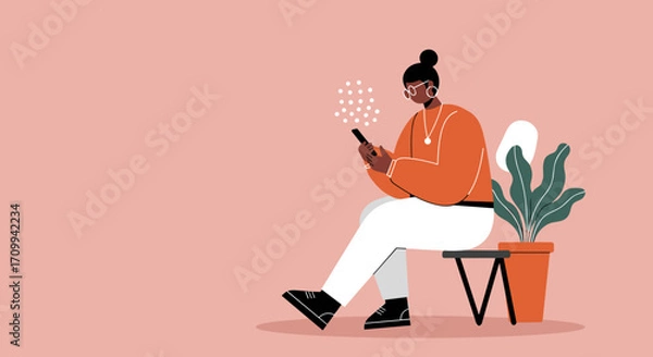 Fototapeta Modern person engaging with a smartphone, illustrating digital connectivity, communication, and contemporary lifestyle. Ideal for technology, business, and social media themes.