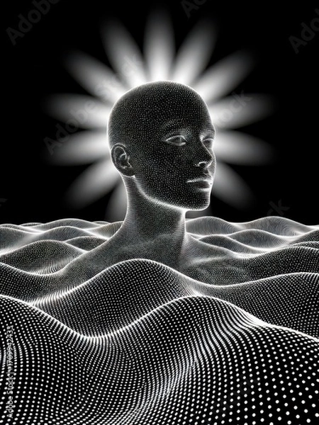 Fototapeta Surreal digital art portrait abstract landscape graphic design futuristic environment close-up view meditation concept