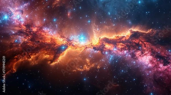 Fototapeta Space background with stardust and shining stars. Realistic cosmos and color nebula. Colorful galaxy
