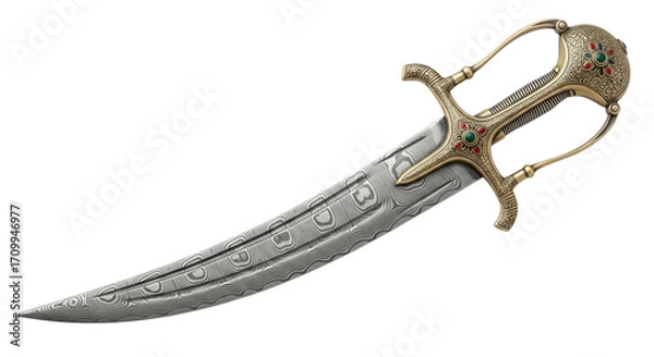 Fototapeta Mughal talwar sword featuring intricate design and craftsmanship, isolated on a transparent background