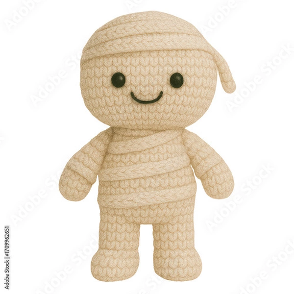 Obraz A cute collection of Halloween crochet clipart featuring amigurumi-style plush designs such as pumpkins, ghosts, bats, skeletons, witches, and candy. Each element is hand-crafted.