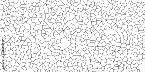 Fototapeta A metal grid stands isolated against a white background with White color Broken Stained-Glass Background. Black & white broken quartz stained glass background. Crystal voronoi diagram background. 