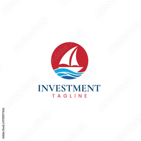 Fototapeta Sailboat Investment Logo Design with Waves and Red Circle