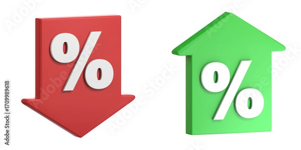 Obraz Red and green arrows with percent sign Sale concept 3D