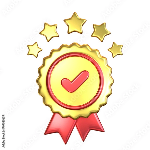 Obraz Simple golden award ribbon with check mark 3D