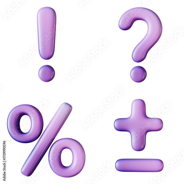Obraz Purple sale symbol set Percent sign, question mark, exclamation point, plus and minus 3D
