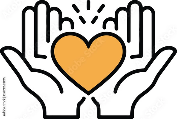 Fototapeta Gentle hands cradling vibrant heart, symbolizing love, care, and support in a modern, simple design.