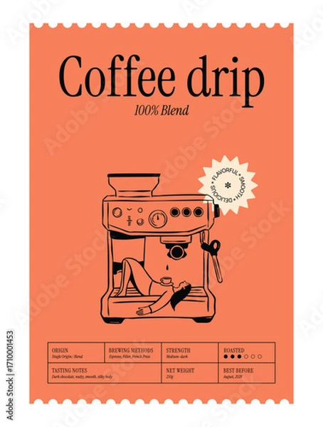 Obraz Minimal coffee beans sticker template. Matisse style beverage illustrations.	