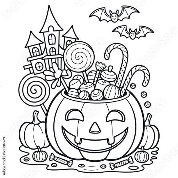 Obraz Fun halloween coloring book for kids featuring spooky characters and festive scenes perfect for young artists to decorate