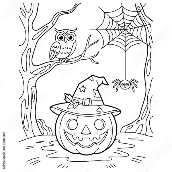 Obraz Adorable halloween themed coloring book page featuring spooky and fun illustrations for children to enjoy and color