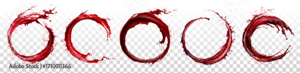 Fototapeta Vector set of blood ring frames or wine splash swoosh effect isolated on transparent background.