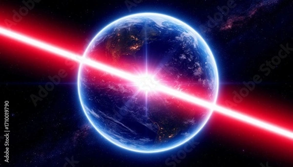Obraz flash of beam of light above the planet