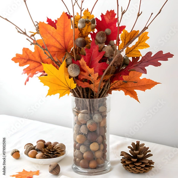 Obraz Still life with autumn leaves and acorns