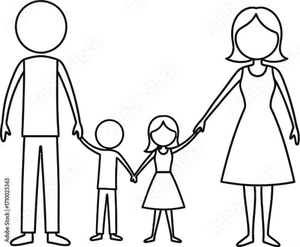 Fototapeta Family drawing simple line art illustration vector graphic