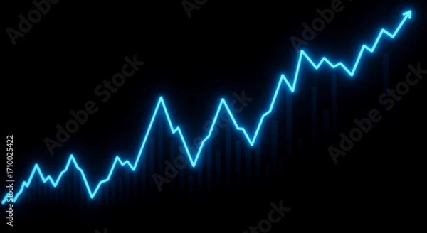Fototapeta Blue glowing line graph illustrating upward trend, representing growth and positive financial performance.