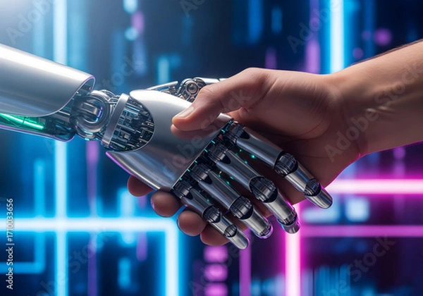 Fototapeta AI robotics and human collaboration