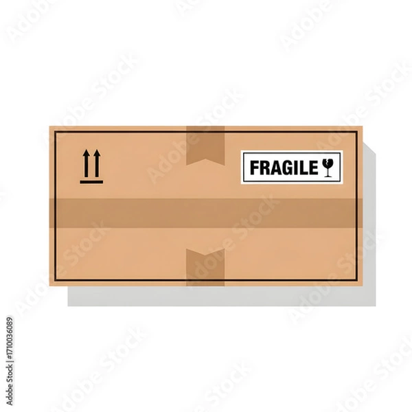 Obraz Cardboard box with fragile label and arrows indicating which side should be up.