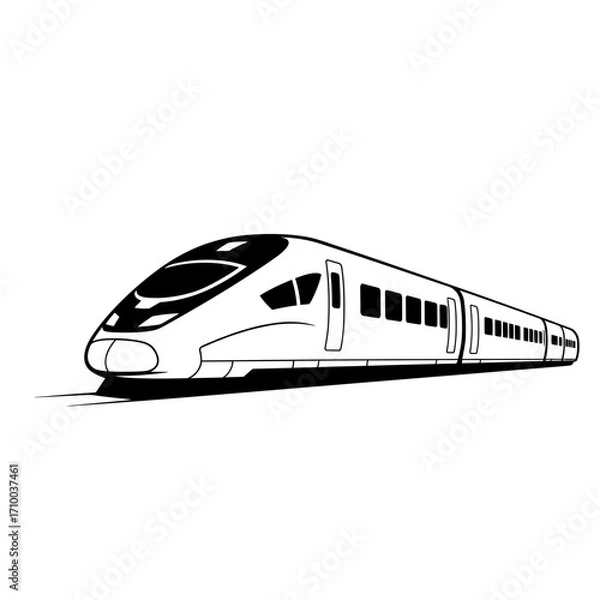 Fototapeta Sleek modern high speed passenger train illustration in a minimalist black and white style
