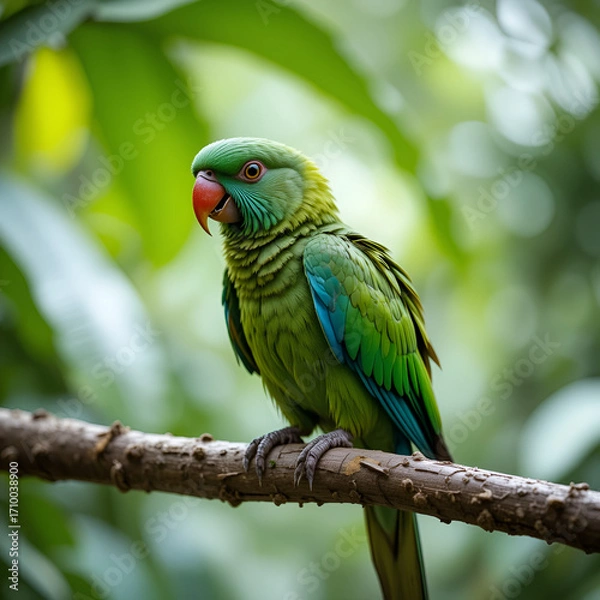 Fototapeta Colorful Parrot – Tropical Bird Perched on Branch with Green Foliage
