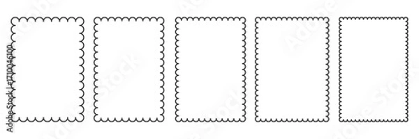 Fototapeta Scalloped edge Picture Frame set. Minimalist Outline border rectangle template. Simple label poster photo frames. Wavy line vector. Retro Blank text box
