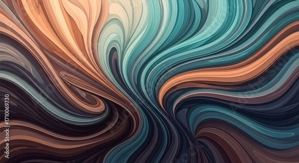 Fototapeta 暖色と寒色の調和】流れるような曲線が美しい抽象ペイントアート