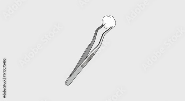 Fototapeta Surgical instrument illustration features a medical tool, specifically forceps, holding cotton ball against neutral backdrop. Medical tool and cotton ball create sterile environment.