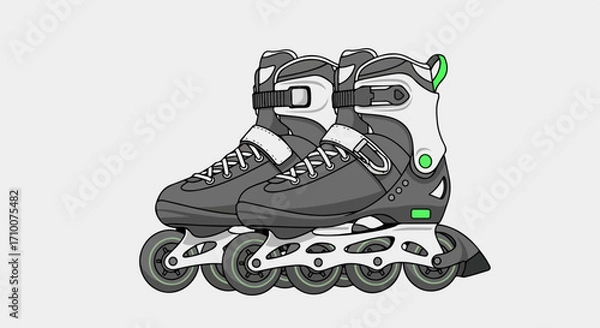 Fototapeta Inline skates for healthy lifestyle, sport item. Inline skates are shown in detail, outlining their components and aesthetic appeal. Consider concept inline skates for active recreation, fitness,
