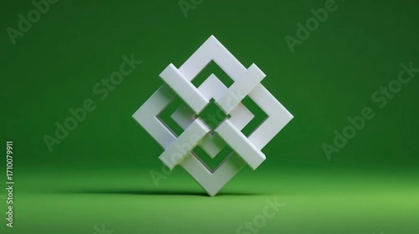 Fototapeta Unique white geometric sculpture on vibrant green background, showcasing modern design and creative artistry.