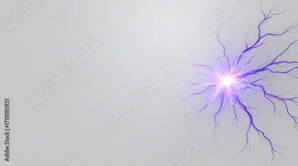 Fototapeta An abstract representation of electric energy with vibrant purple lightning against a soft gray background.