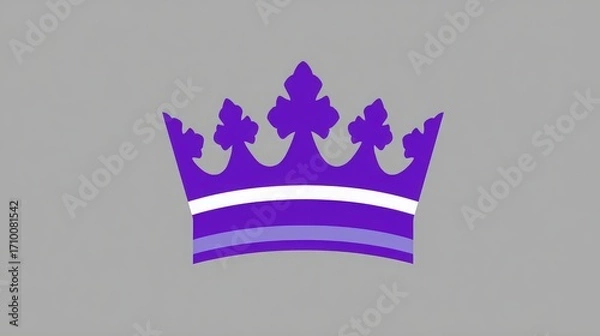 Fototapeta A vibrant purple crown with decorative peaks and stripes, set against a smooth gray background.
