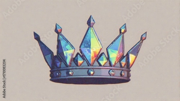 Fototapeta A stunning, colorful crown adorned with vibrant jewels and a metallic finish, symbolizing royalty and glory.
