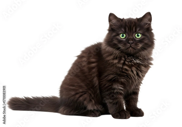 Obraz Elegant Dark Feline with Striking Green Eyes on Crisp White Background – Perfect Companion Representation.